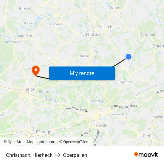 Christnach, Hierheck to Oberpallen map
