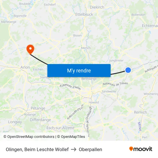 Olingen, Beim Leschte Wollef to Oberpallen map