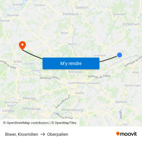Biwer, Klosmillen to Oberpallen map