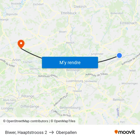 Biwer, Haaptstrooss 2 to Oberpallen map