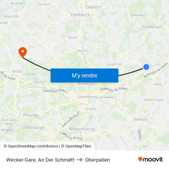 Wecker-Gare, An Der Schmëtt to Oberpallen map