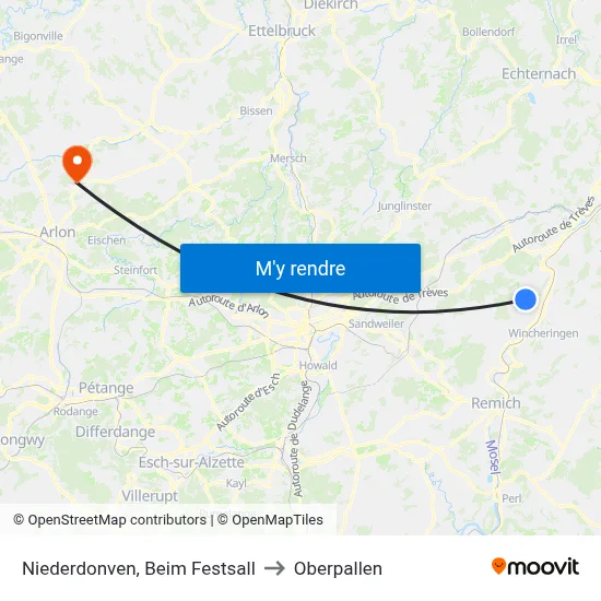 Niederdonven, Beim Festsall to Oberpallen map