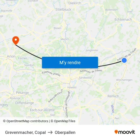 Grevenmacher, Copal to Oberpallen map