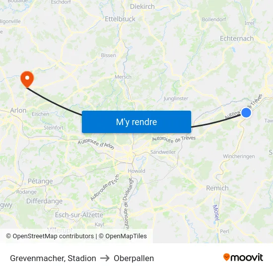 Grevenmacher, Stadion to Oberpallen map