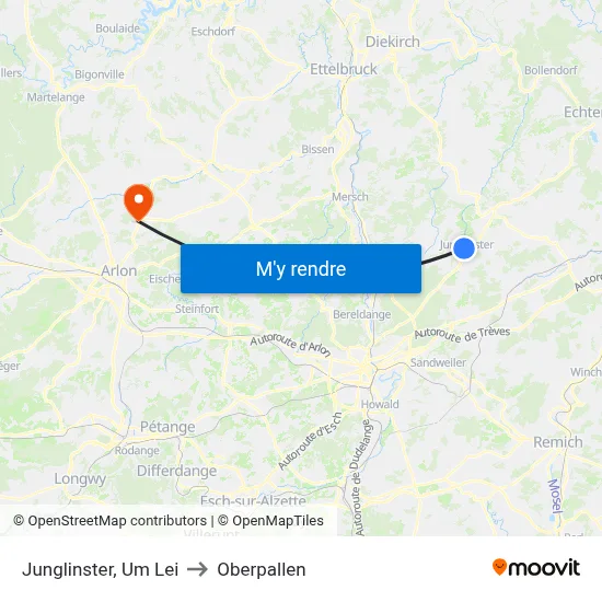 Junglinster, Um Lei to Oberpallen map