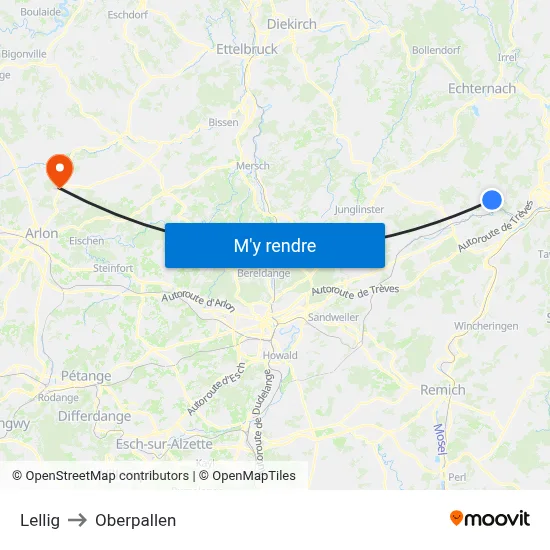 Lellig to Oberpallen map