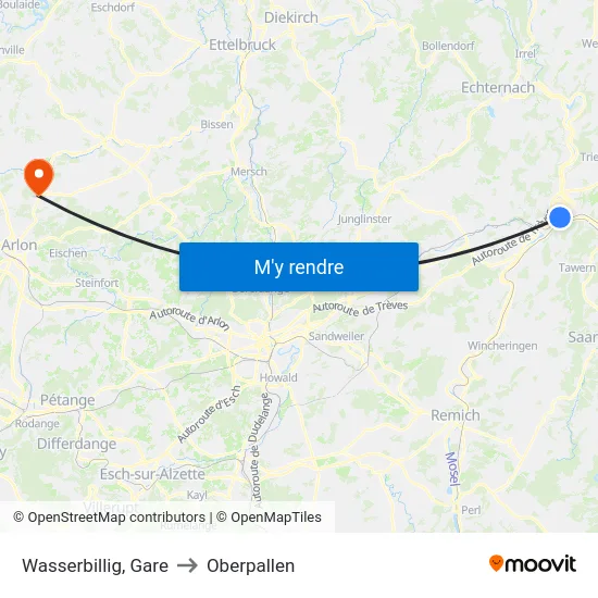 Wasserbillig, Gare to Oberpallen map