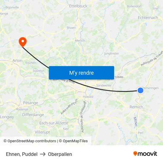 Ehnen, Puddel to Oberpallen map