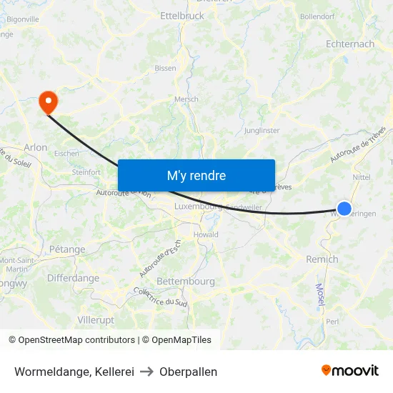 Wormeldange, Kellerei to Oberpallen map