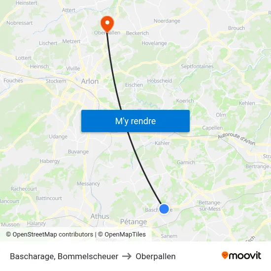 Bascharage, Bommelscheuer to Oberpallen map