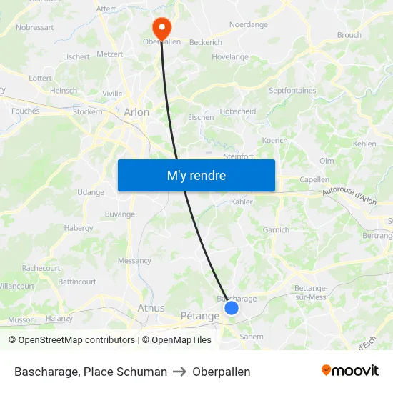 Bascharage, Place Schuman to Oberpallen map