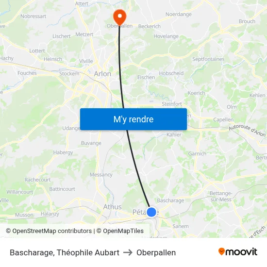 Bascharage, Théophile Aubart to Oberpallen map