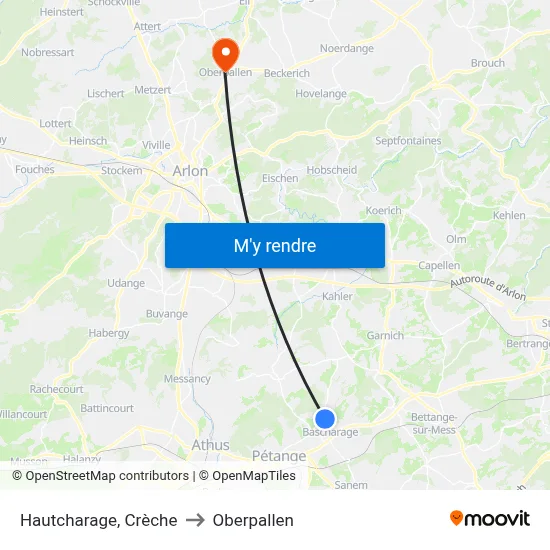 Hautcharage, Crèche to Oberpallen map