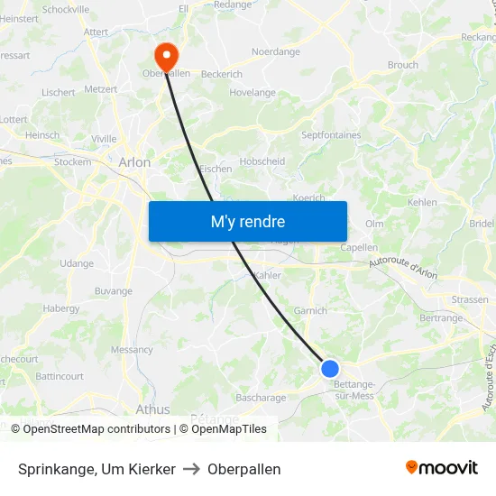 Sprinkange, Um Kierker to Oberpallen map