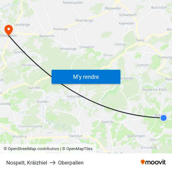 Nospelt, Kräizhiel to Oberpallen map