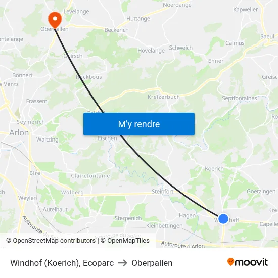 Windhof (Koerich), Ecoparc to Oberpallen map