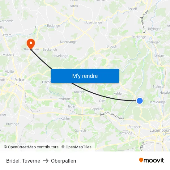 Bridel, Taverne to Oberpallen map
