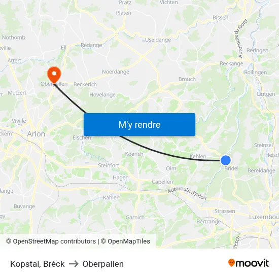 Kopstal, Bréck to Oberpallen map