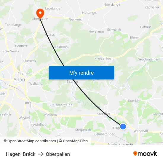 Hagen, Bréck to Oberpallen map