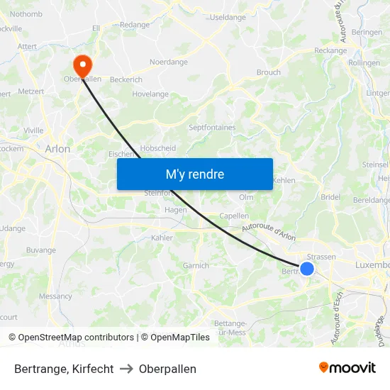 Bertrange, Kirfecht to Oberpallen map