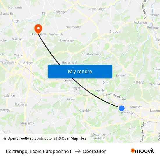 Bertrange, Ecole Européenne II to Oberpallen map