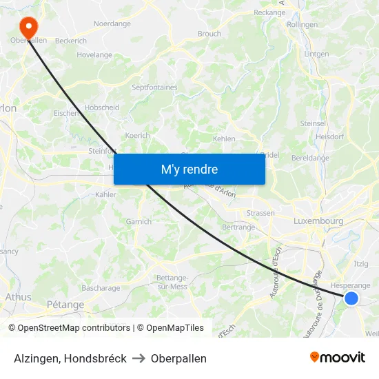 Alzingen, Hondsbréck to Oberpallen map