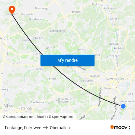 Fentange, Fuertwee to Oberpallen map