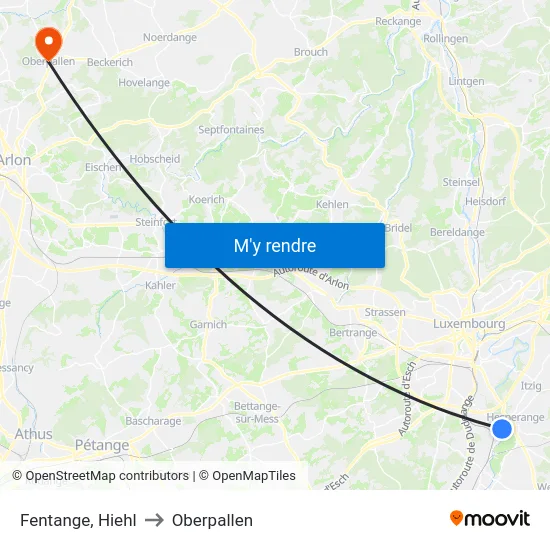 Fentange, Hiehl to Oberpallen map