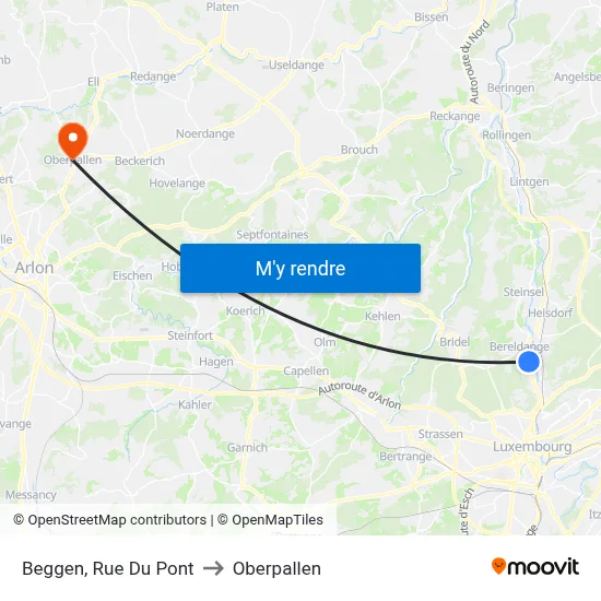 Beggen, Rue Du Pont to Oberpallen map