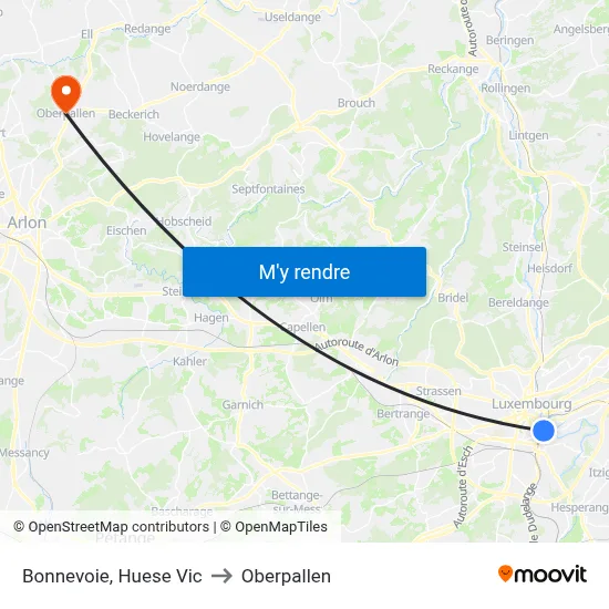 Bonnevoie, Huese Vic to Oberpallen map