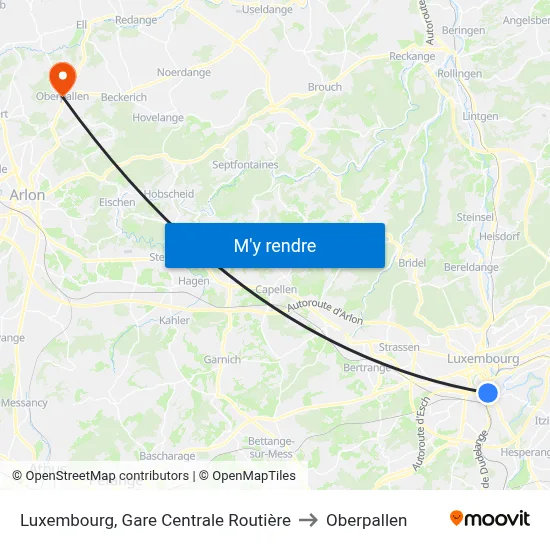 Luxembourg, Gare Centrale Routière to Oberpallen map