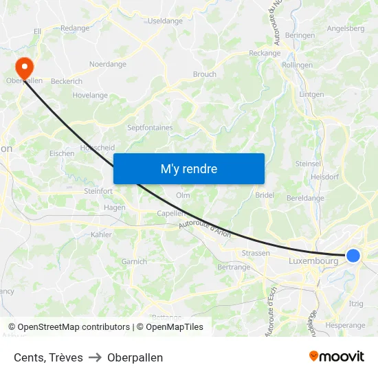 Cents, Trèves to Oberpallen map