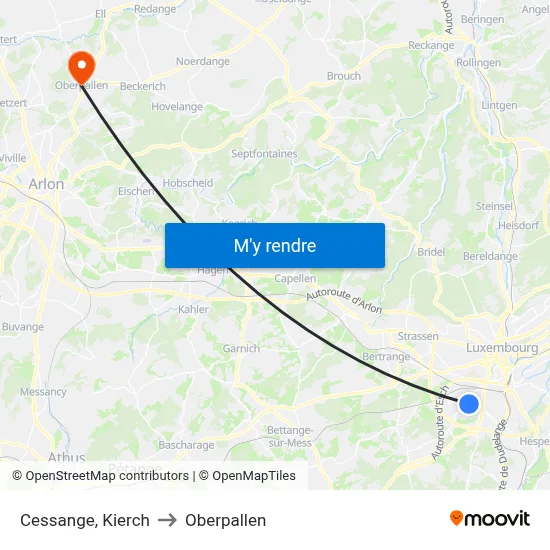 Cessange, Kierch to Oberpallen map