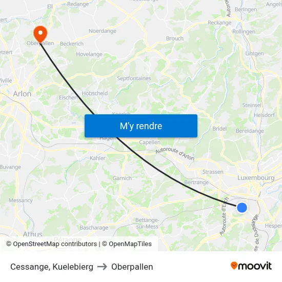 Cessange, Kuelebierg to Oberpallen map