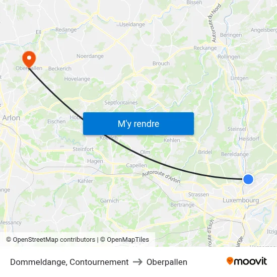 Dommeldange, Contournement to Oberpallen map