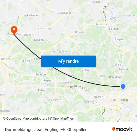 Dommeldange, Jean Engling to Oberpallen map
