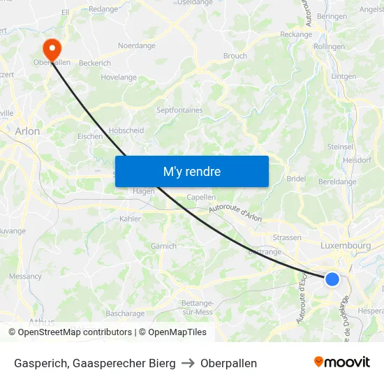 Gasperich, Gaasperecher Bierg to Oberpallen map