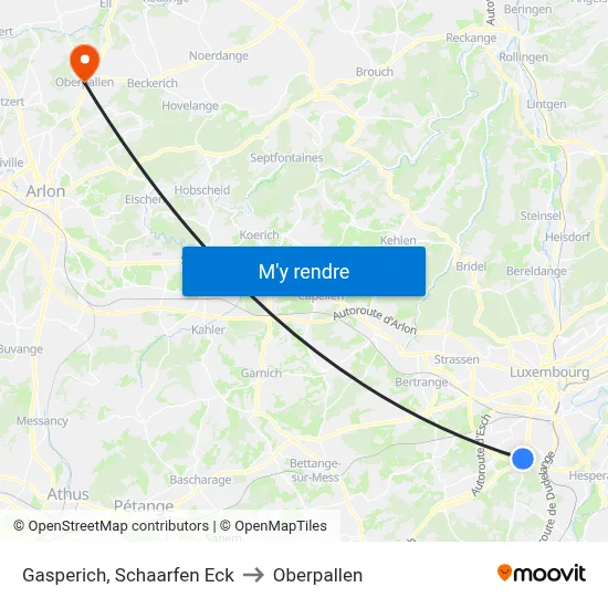 Gasperich, Schaarfen Eck to Oberpallen map