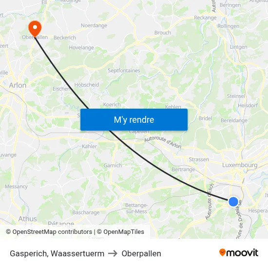 Gasperich, Waassertuerm to Oberpallen map