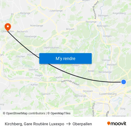 Kirchberg, Gare Routière Luxexpo to Oberpallen map