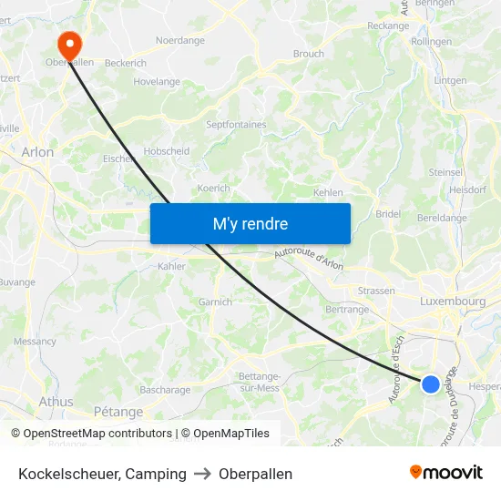 Kockelscheuer, Camping to Oberpallen map