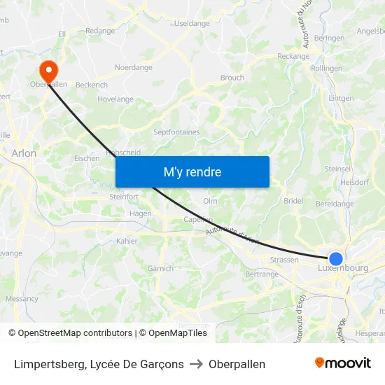 Limpertsberg, Lycée De Garçons to Oberpallen map