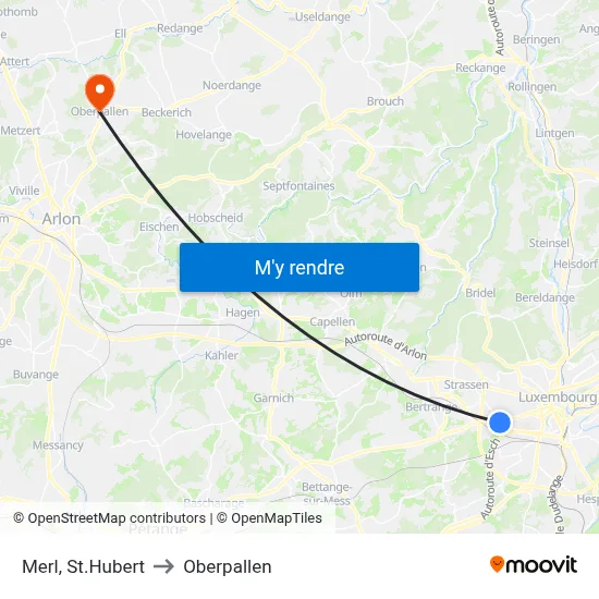 Merl, St.Hubert to Oberpallen map