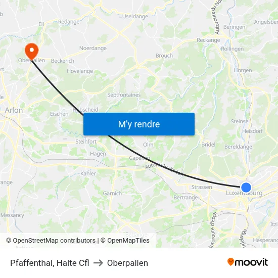 Pfaffenthal, Halte Cfl to Oberpallen map