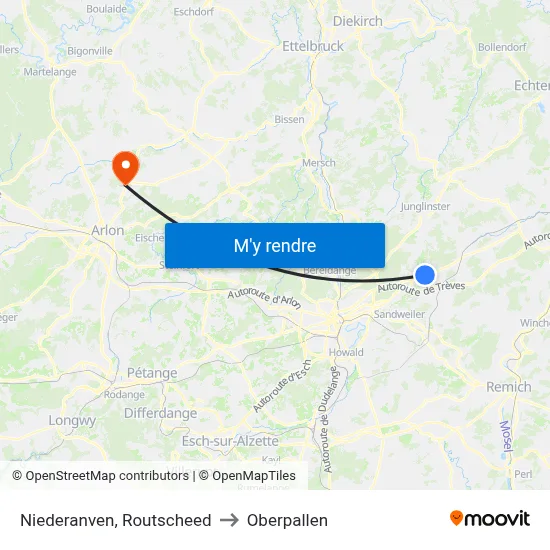 Niederanven, Routscheed to Oberpallen map