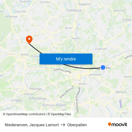 Niederanven, Jacques Lamort to Oberpallen map