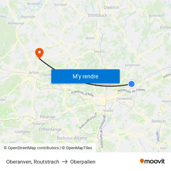 Oberanven, Routstrach to Oberpallen map