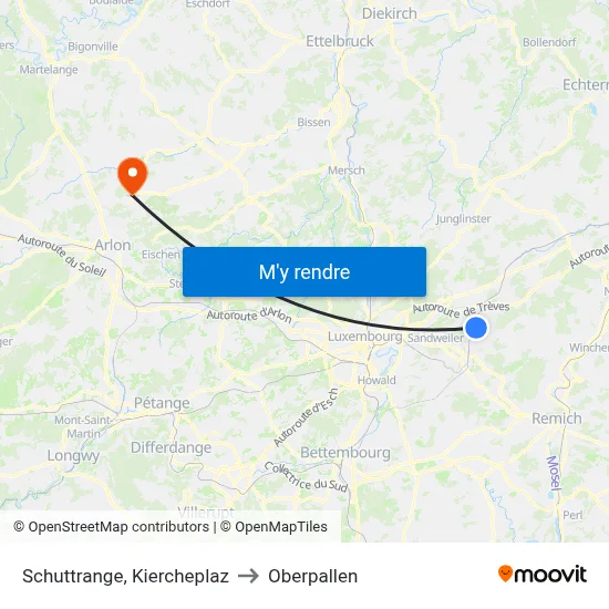 Schuttrange, Kiercheplaz to Oberpallen map