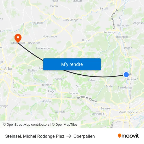 Steinsel, Michel Rodange Plaz to Oberpallen map