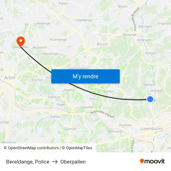 Bereldange, Police to Oberpallen map